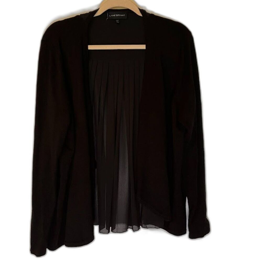 Lane Bryant Cardigan 14 Black Open Front Sheer Pleated Back Business Casual